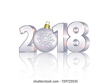 Date 2018 on a light background in 3d format with a ball. Vector illustration