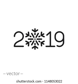 date 2019 new year with snowflake icon, linear sign isolated on white background - editable vector illustration eps10