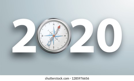 Date 2020 with compass on the gray background. Eps 10 vector file.