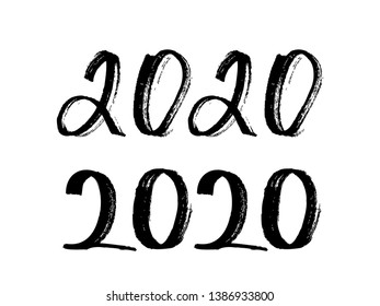 Date 2020 year, drawn by hand. Black numbers on a white background.