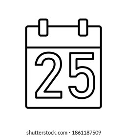 Date 25 on Calendar line icon