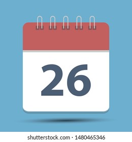 Date 26 Simple Calendar - Flat calendar icon - Date or event reminder sign. - Business vector illustration.