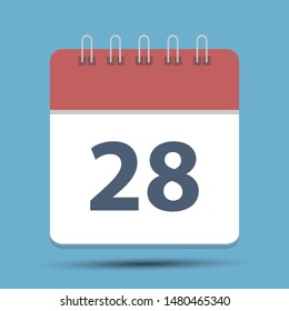 Date 28 Simple Calendar - Flat calendar icon - Date or event reminder sign. - Business vector illustration.