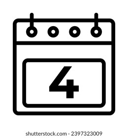 Date 4 Calendar Icon Vector. Outline Calendar Sign. Isolated Contour Symbol Illustration