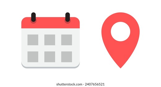 Date and address icon vector in flat design. Calendar and location marker symbol
