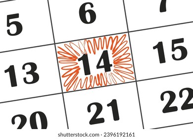 El calendario de fecha 14 está resaltado con un lápiz rojo. Guardar la fecha escrita en el calendario Guardar la fecha escrita en el calendario