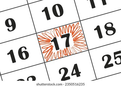The date in the calendar 17 Save the date written on the calendar