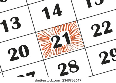 The date in the calendar 21 is highlighted with a red pencil. Save the date written on the calendar