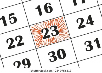 The date in the calendar 23 is highlighted with a red pencil. Save the date written on the calendar