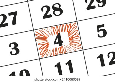 date in the calendar 4 is highlighted with a red pencil. Save the date written on the calendar