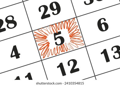 date in the calendar 5 is highlighted with a red pencil. Save the date written on the calendar