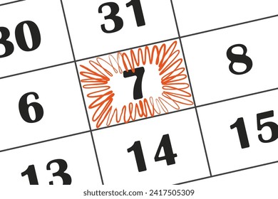 date in the calendar 7 is highlighted with a red pencil. Save the date written on the calendar