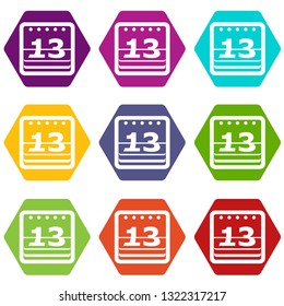 Date calendar icons 9 set coloful isolated on white for web