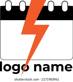 Logo del calendario de fecha y vector de diseño de signo de flash