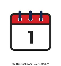 Date calendar, calendar red and white date and year, vector icon, Calendar in flat style. Blank Calendar Template. Stationery Design.