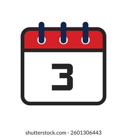 Date calendar, calendar red and white date and year, vector icon, Calendar in flat style. Blank Calendar Template. Stationery Design. 3