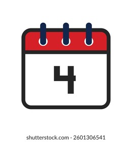 Date calendar, calendar red and white date and year, vector icon, Calendar in flat style. Blank Calendar Template. Stationery Design. 5