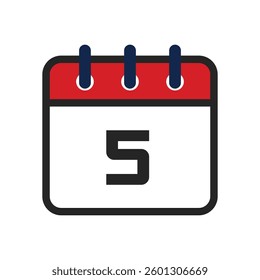 Date calendar, calendar red and white date and year, vector icon, Calendar in flat style. Blank Calendar Template. Stationery Design.