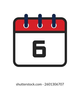 Date calendar, calendar red and white date and year, vector icon, Calendar in flat style. Blank Calendar Template. Stationery Design.