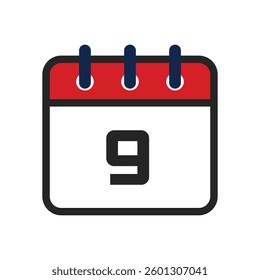 Date calendar, calendar red and white date and year, vector icon, Calendar in flat style. Blank Calendar Template. Stationery Design.