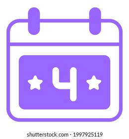 date, calender purple line icon, vector design usa independence day icon.