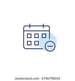 Date cancel, event delete. Calendar and minus. Pixel perfect, editable stroke vector icon
