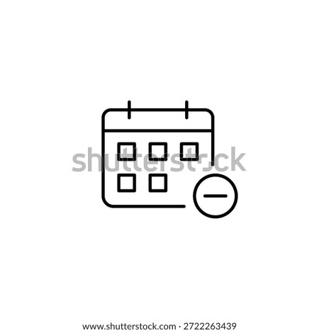 Date cancel, event delete. Calendar and minus. Pixel perfect, editable stroke vector icon