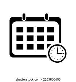Date, clock, calendar icon. Black vector illustration.