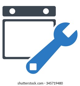Date Configuration vector icon. Style is bicolor flat symbol, smooth blue colors, rounded angles, white background.