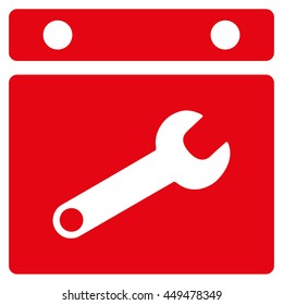 Date Configuration vector icon. Style is flat symbol, red color, rounded angles, white background.
