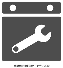 Date Configuration vector icon. Style is flat symbol, gray color, rounded angles, white background.