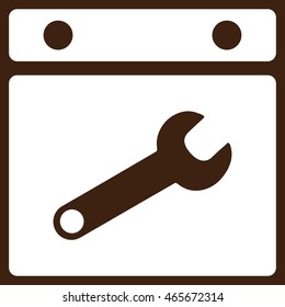 Date Configuration vector icon. Style is flat symbol, white color, rounded angles, brown background.