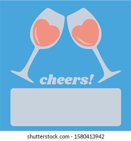 date or dating banner concept. two red wine glass clinking. heart shaped flat design. valentines day background creative. cheers love vector greeting card isolated. drink hot wine cartoon in christmas