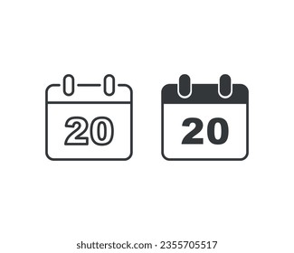 Date and day 20 icon vector illustration. Calendar on isolated background. Event sign concept.