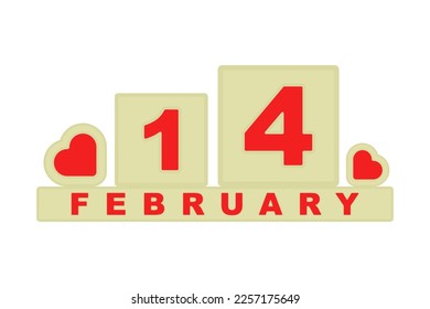 Date February 14th. Valentine's Day. Text, inscription. Color silhouette. Horizontal front view. Vector simple flat graphic illustration. Isolated object on a white background. Isolate.