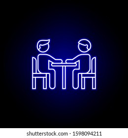 date friendship outline blue neon icon. Elements of friendship line icon. Signs, symbols and vectors can be used for web, logo, mobile app, UI, UX
