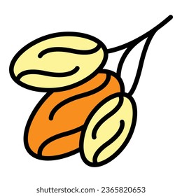 Date fruit branch icon outline vector. Food palm. Dry seed color flat