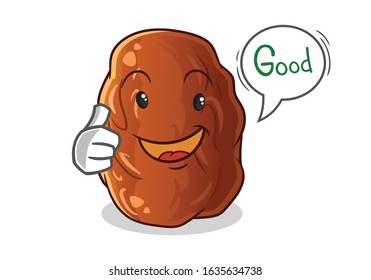 date fruit happy good thumbs up cartoon with bubble. cute chibi cartoon mascot vector