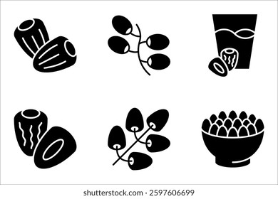 Date Fruit Icon Set. Date fruit palm tree vector illustration on white background