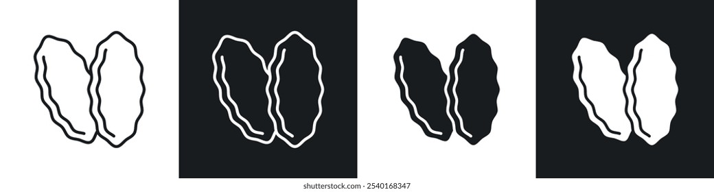 Date fruit icon set. Vector symbols in black and white colors.