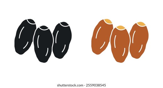 Date fruit icons in black and colored version