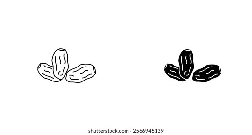 Date fruit icons. black and white vector set.