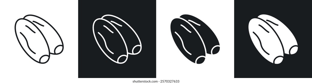 Date fruit icons vectors set in black. line and flat versions