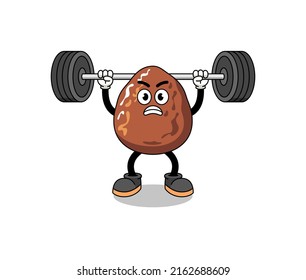 date fruit mascot cartoon lifting a barbell , character design