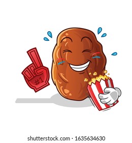 date fruit number one fan eating pop corn cartoon. cute chibi cartoon mascot vector
