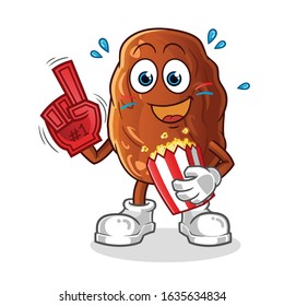 date fruit number one fan eating pop corn cartoon. cartoon mascot vector