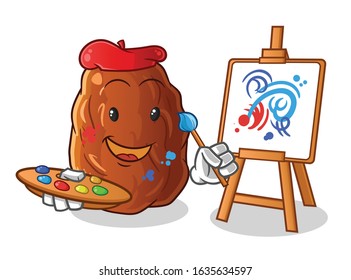 date fruit painting cartoon. artists and painters cute chibi cartoon mascot vector