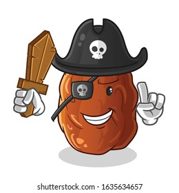 date fruit pirate with wooden swords and hooks. cute chibi cartoon mascot vector