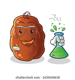 date fruit scientists hold chemical tubes and wear glasses cartoon. cute chibi cartoon mascot vector