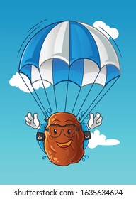 date fruit skydiving cartoon with parachutes and glasses. cute chibi cartoon mascot vector